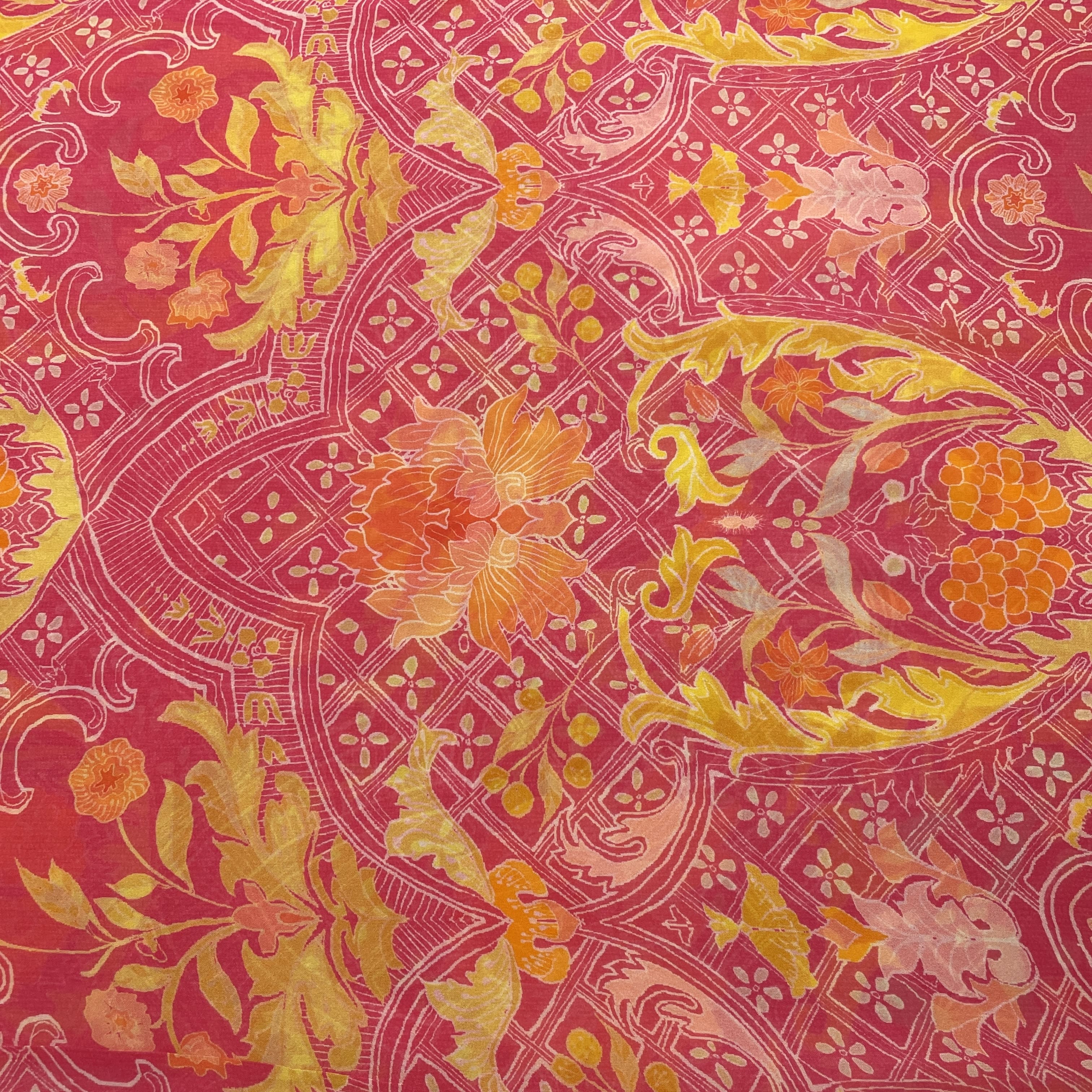 Pink Multicolor Traditional Print Georgette Fabric