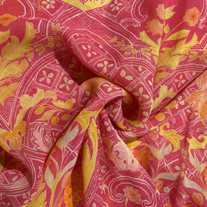Pink Multicolor Traditional Print Georgette Fabric