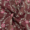 Classic Dark Pink Floral Zari Embroidery Tissue Organza Fabric