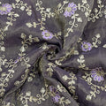 Classic Purple Floral Zari Embroidery Tissue Organza Fabric