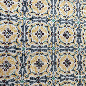 White Blue & Orange Traditional Print Modal Satin Fabric