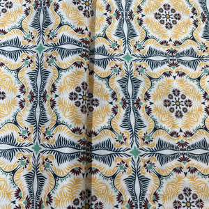White Blue & Orange Traditional Print Modal Satin Fabric