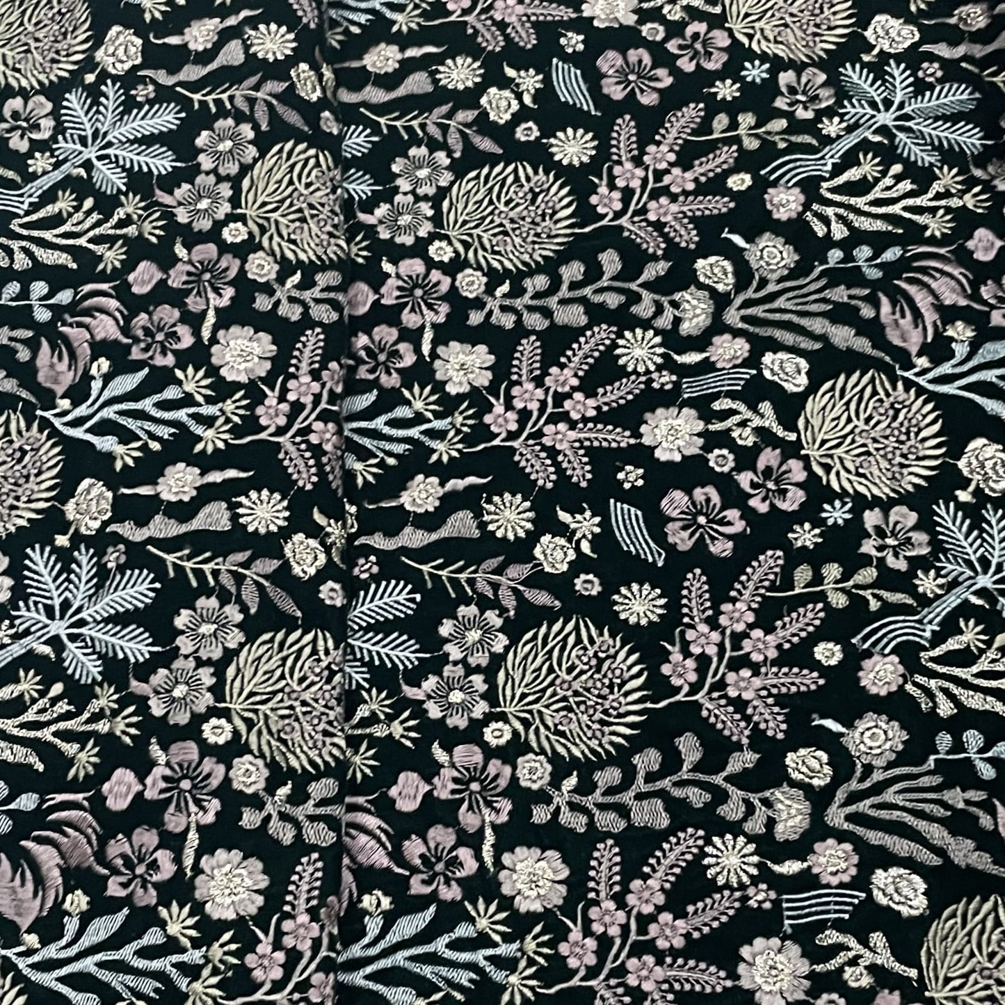 Premium Green Floral Sequence Thread Embroidery Velvet Fabric