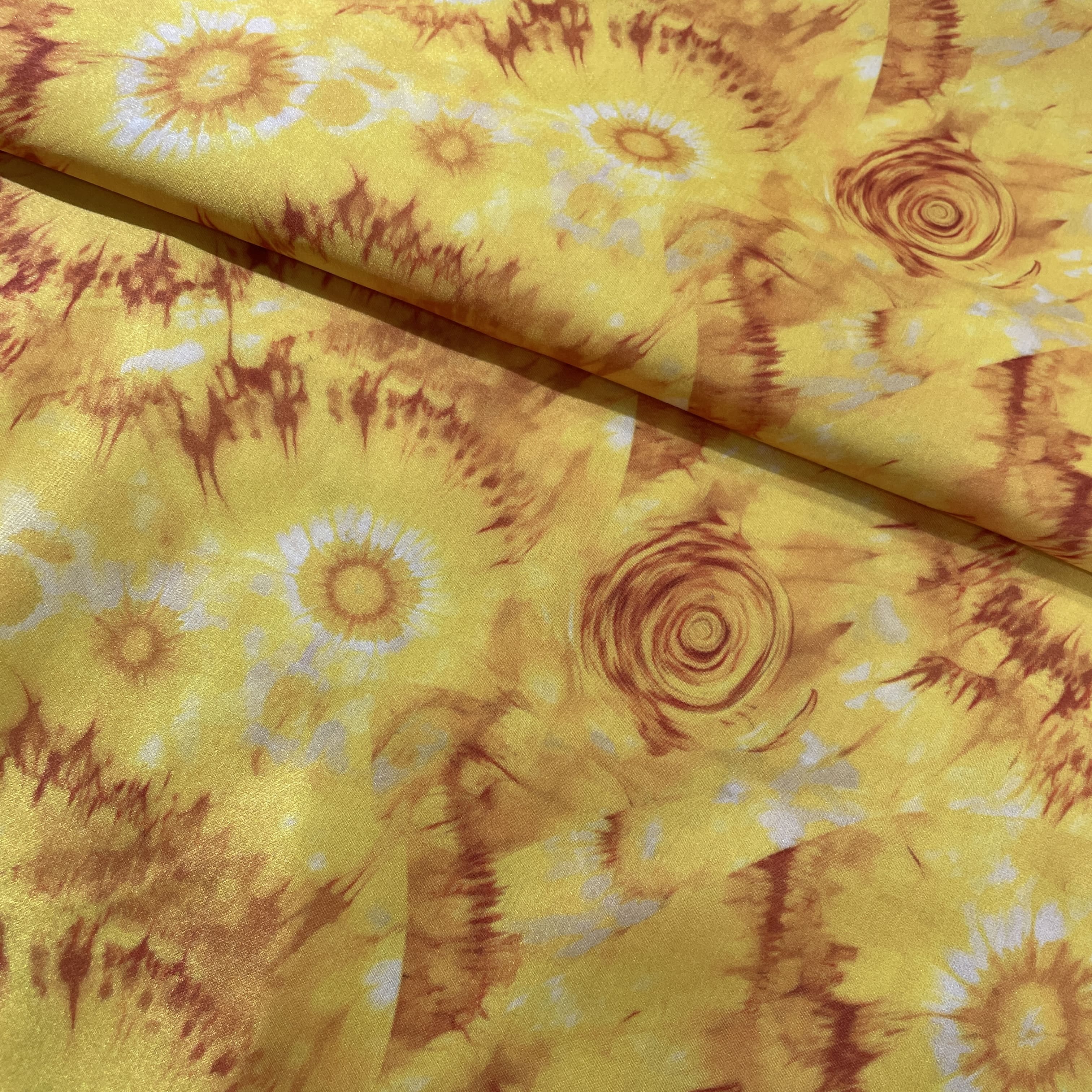Yellow Tie&Die Print Modal Satin Fabric