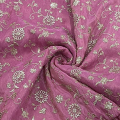 Classic Pink Floral Zari Embroidery Tissue Organza Fabric