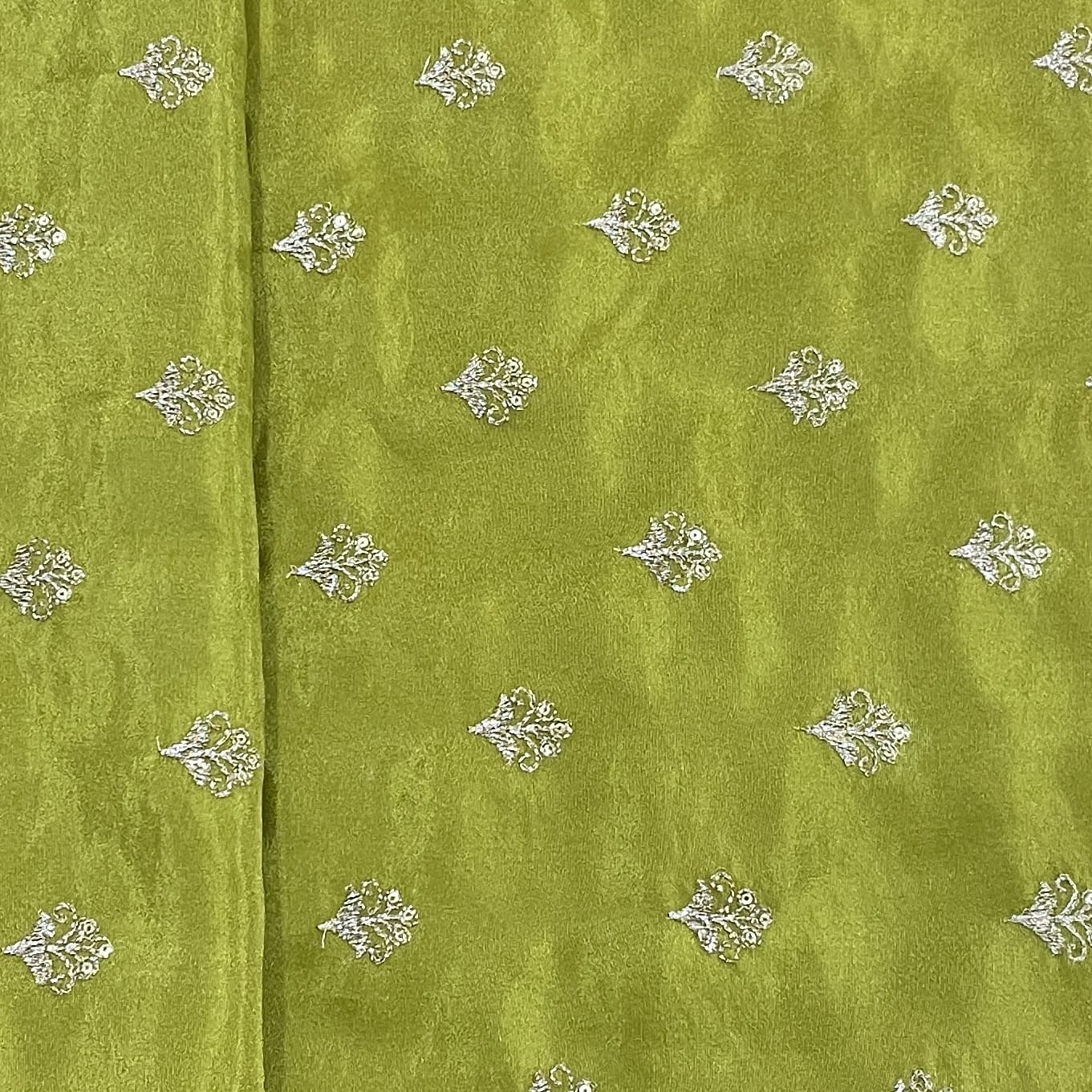Classic Olive Green Floral Buti Zari Embroidery Tissue Organza Fabric