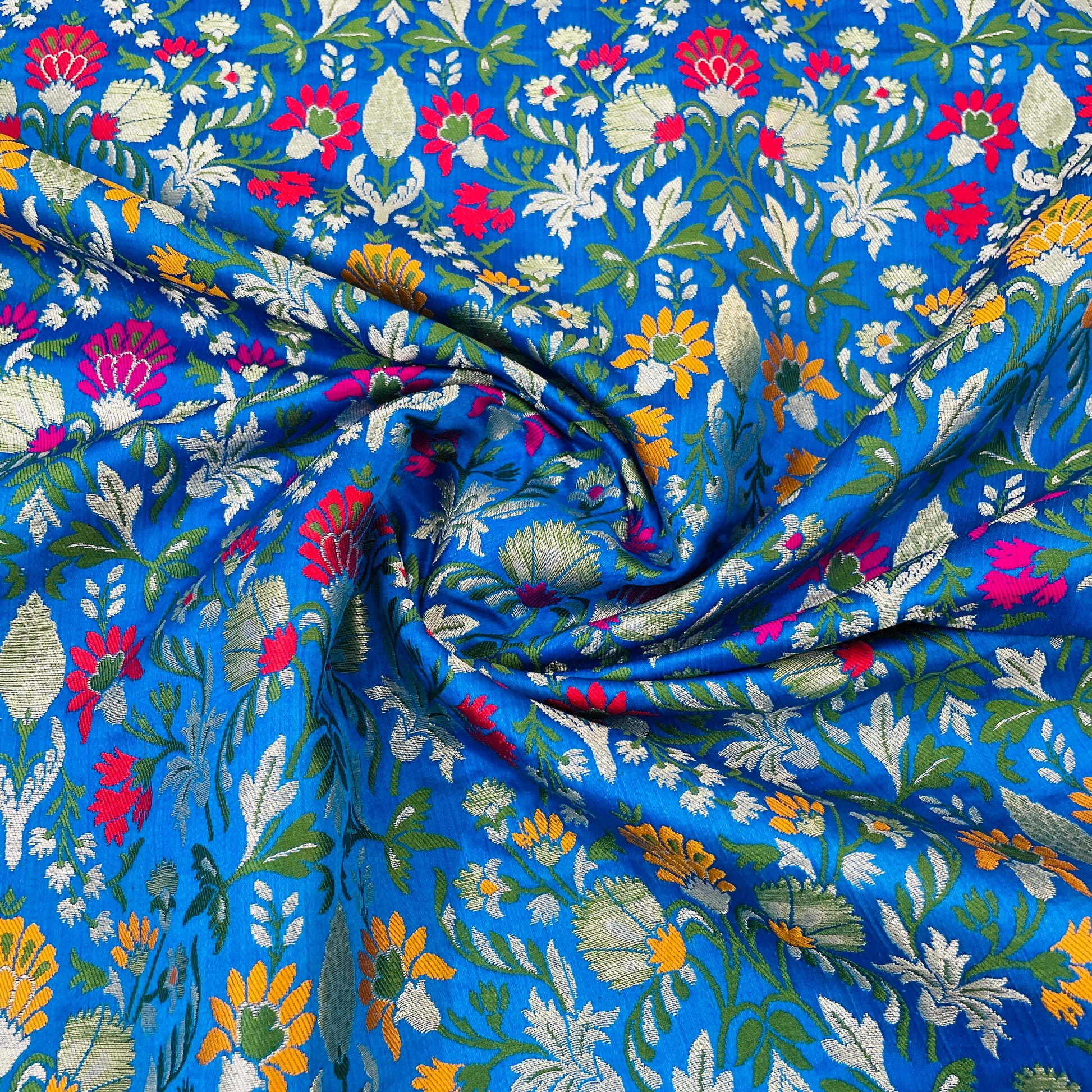 Premium Blue Floral Zari Khimkhwab Banarasi Silk