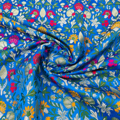 Premium Blue Floral Zari Khimkhwab Banarasi Silk