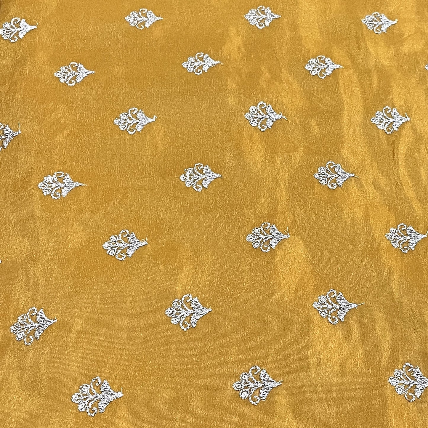 Classic Mustard Yellow Floral Buti Zari Embroidery Tissue Organza Fabric