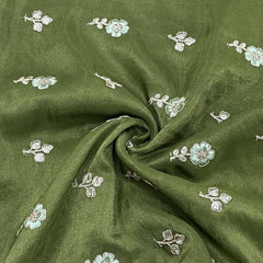 classic green floral buta zari embroidery tissue organza fabric