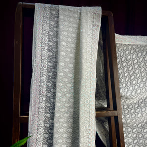 Premium  White Heavy Thread Sequins Embroidery  Georgette Dupatta