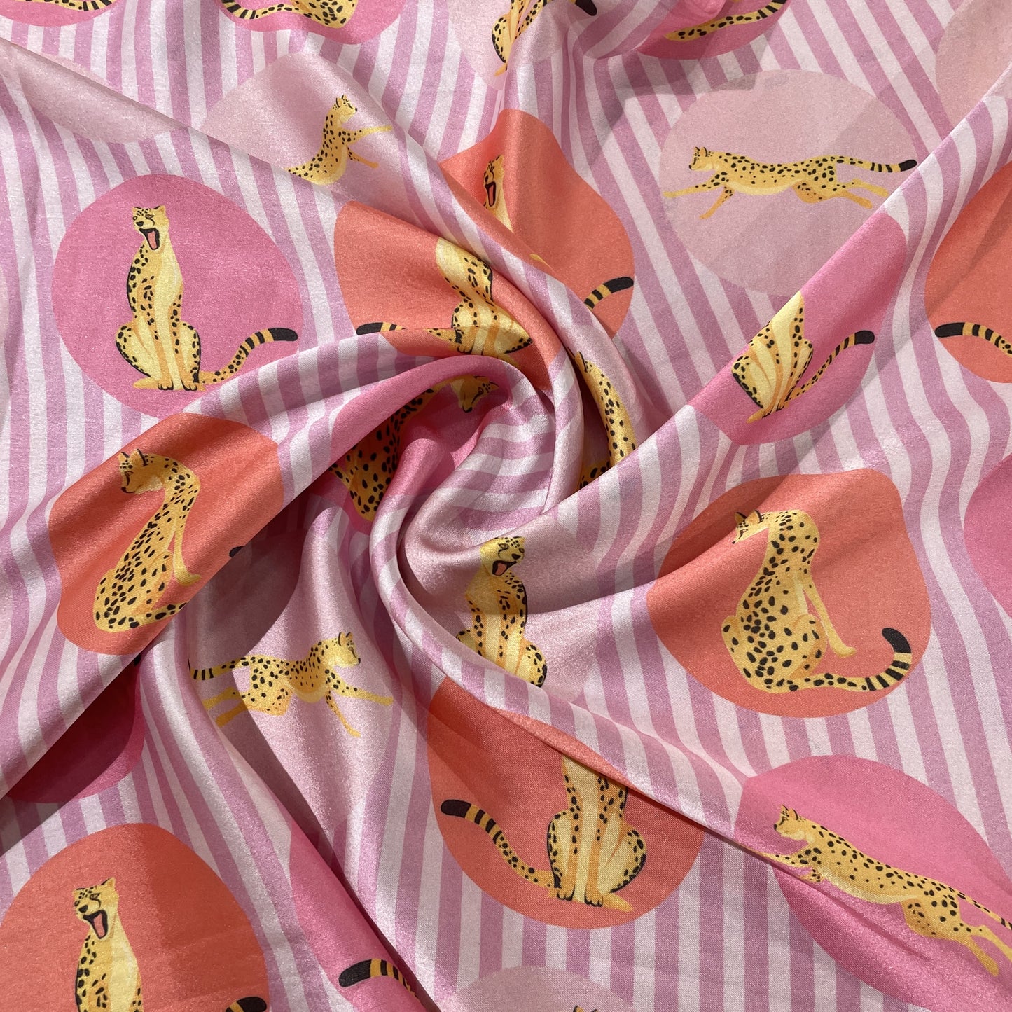 Pink & Stripe Print Japan Satin Fabric