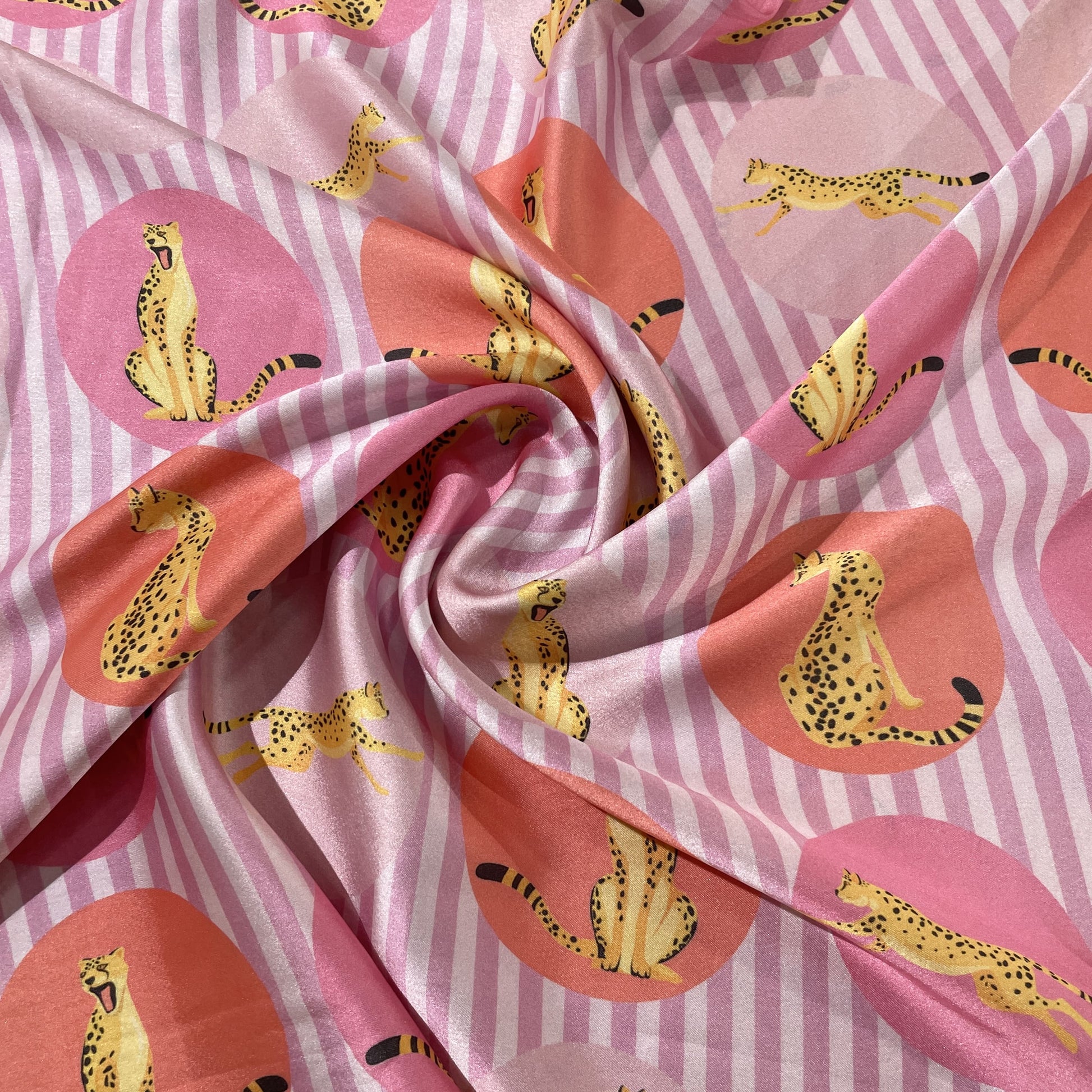 Pink & Stripe Print Japan Satin Fabric