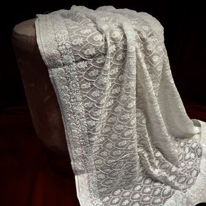 Premium  White Heavy Thread Sequins Embroidery  Georgette Dupatta