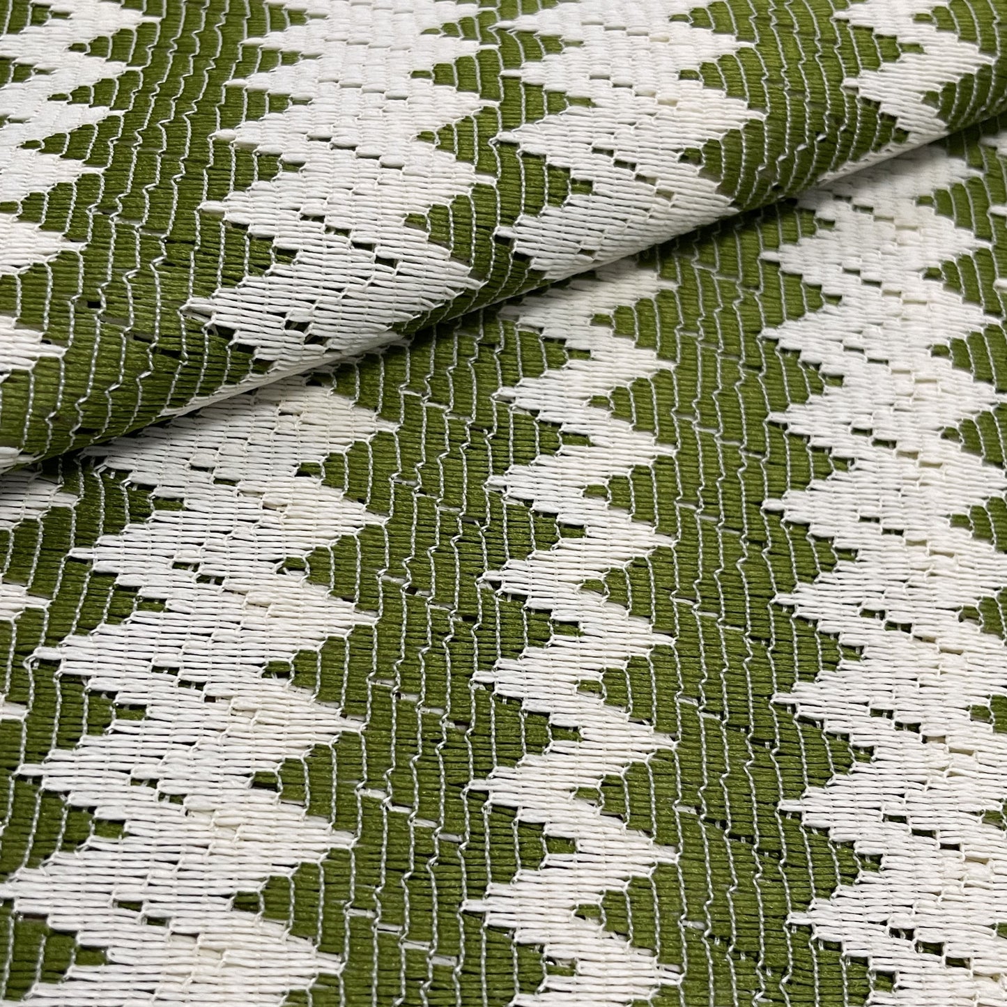 Premium  Olive Green Chevron Blended Cotton Crochet Fabric