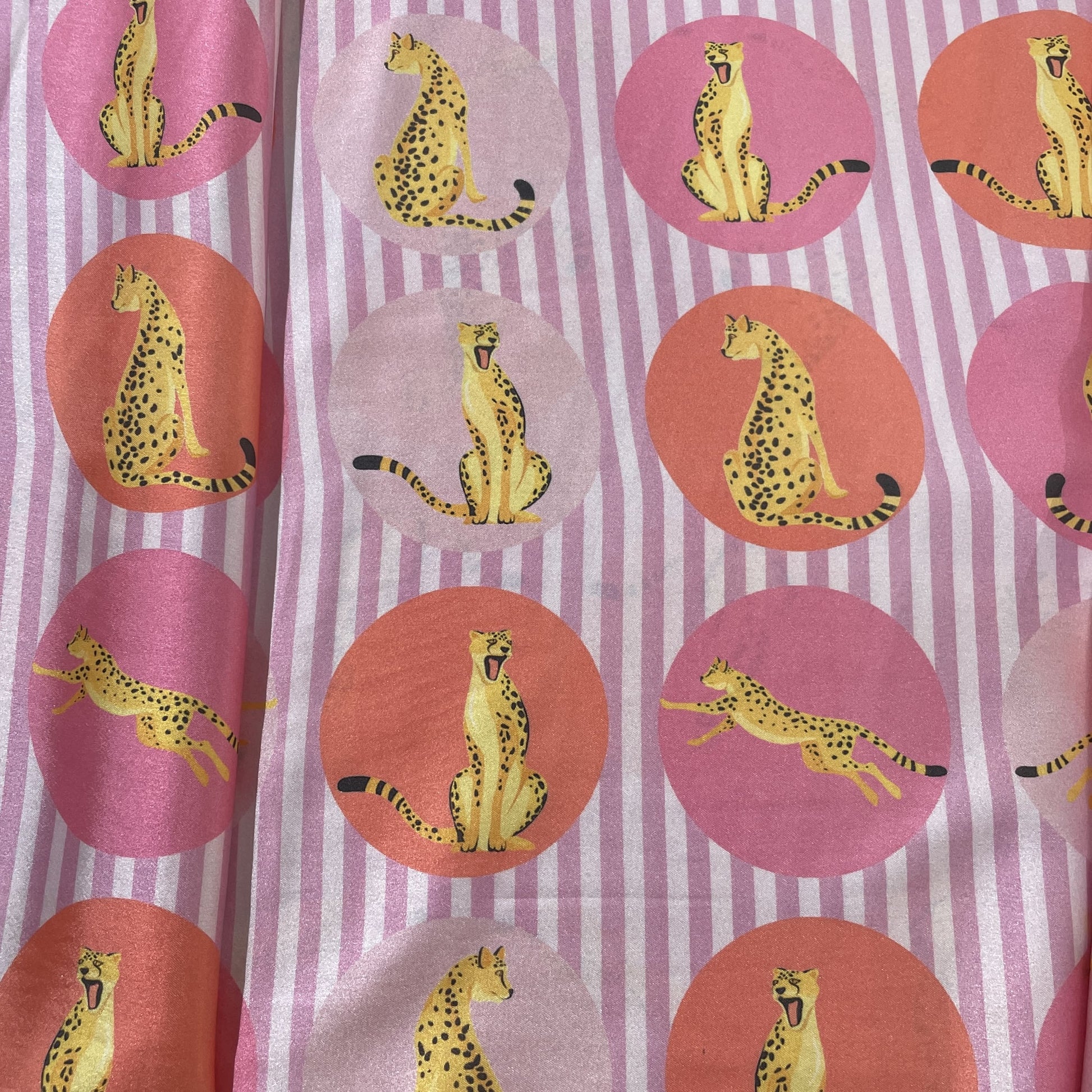 Pink & Stripe Print Japan Satin Fabric