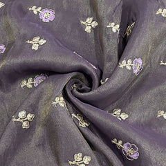 classic purple floral buta zari embroidery tissue organza fabric