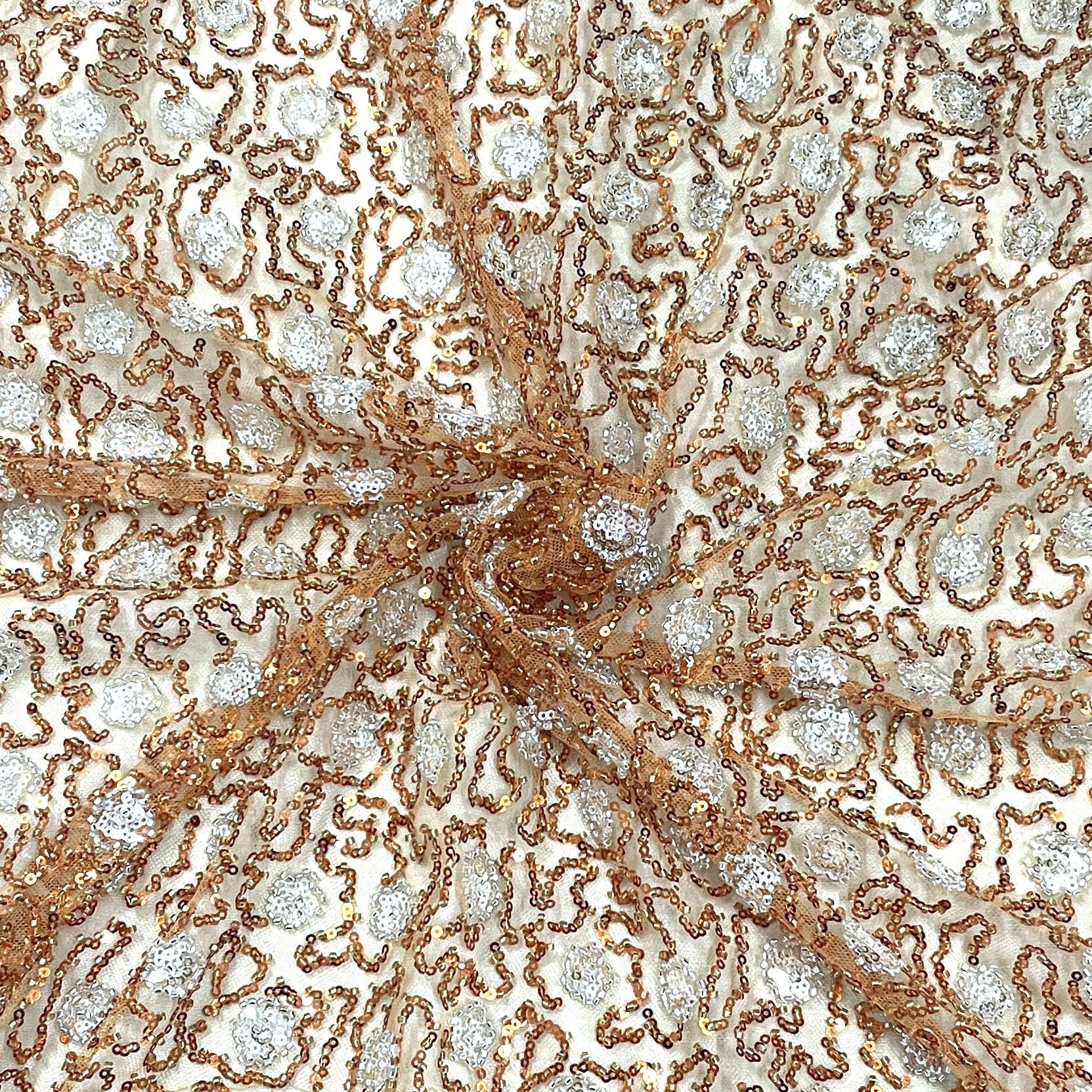 classic orange silver pearl sequence embroidery net fabric