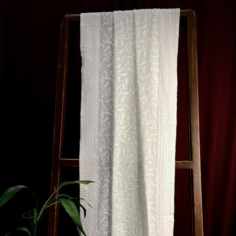 Premium  White Abstract Thread Sequins Embroidery  Georgette Dupatta