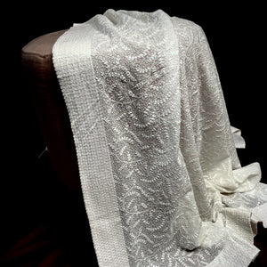 Premium  White Abstract Thread Sequins Embroidery  Georgette Dupatta