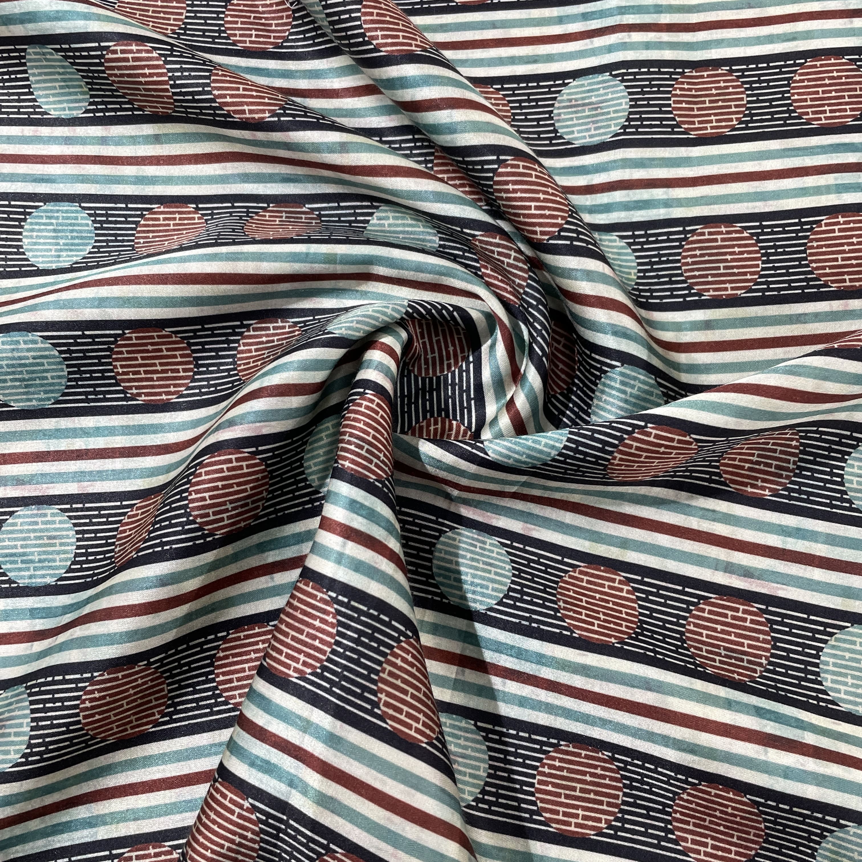 Dark Green Multicolor Print Modal Satin Fabric