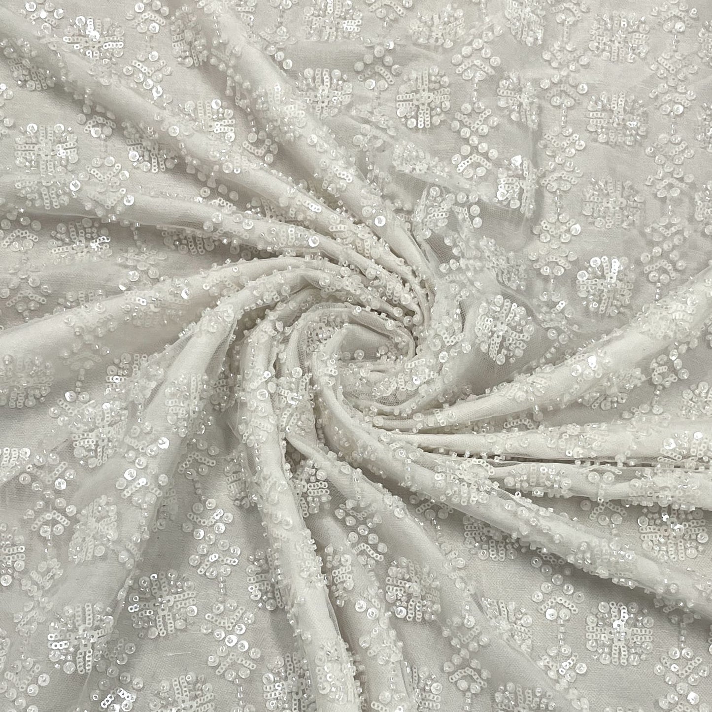 White Floral Hakoba Net Fabric - TradeUNO