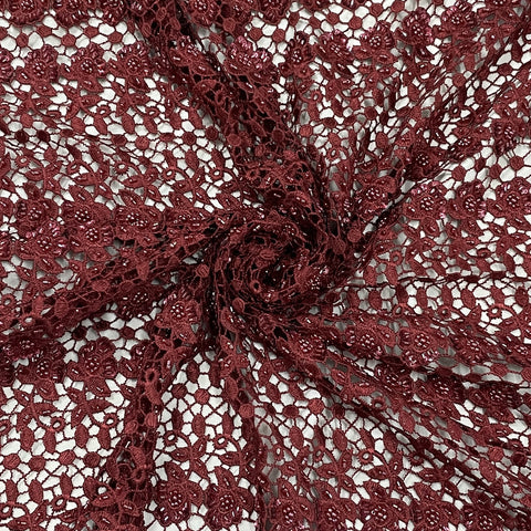Classic Maroon Floral Pearl Embroidery Chantilly Net Fabric
