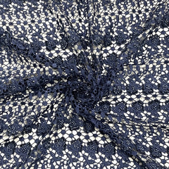 Classic Blue Floral Pearl Embroidery Crochet Fabric 