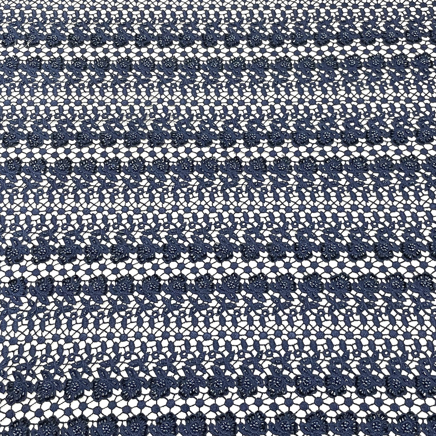 Classic Blue Floral Pearl Embroidery Crochet Fabric 