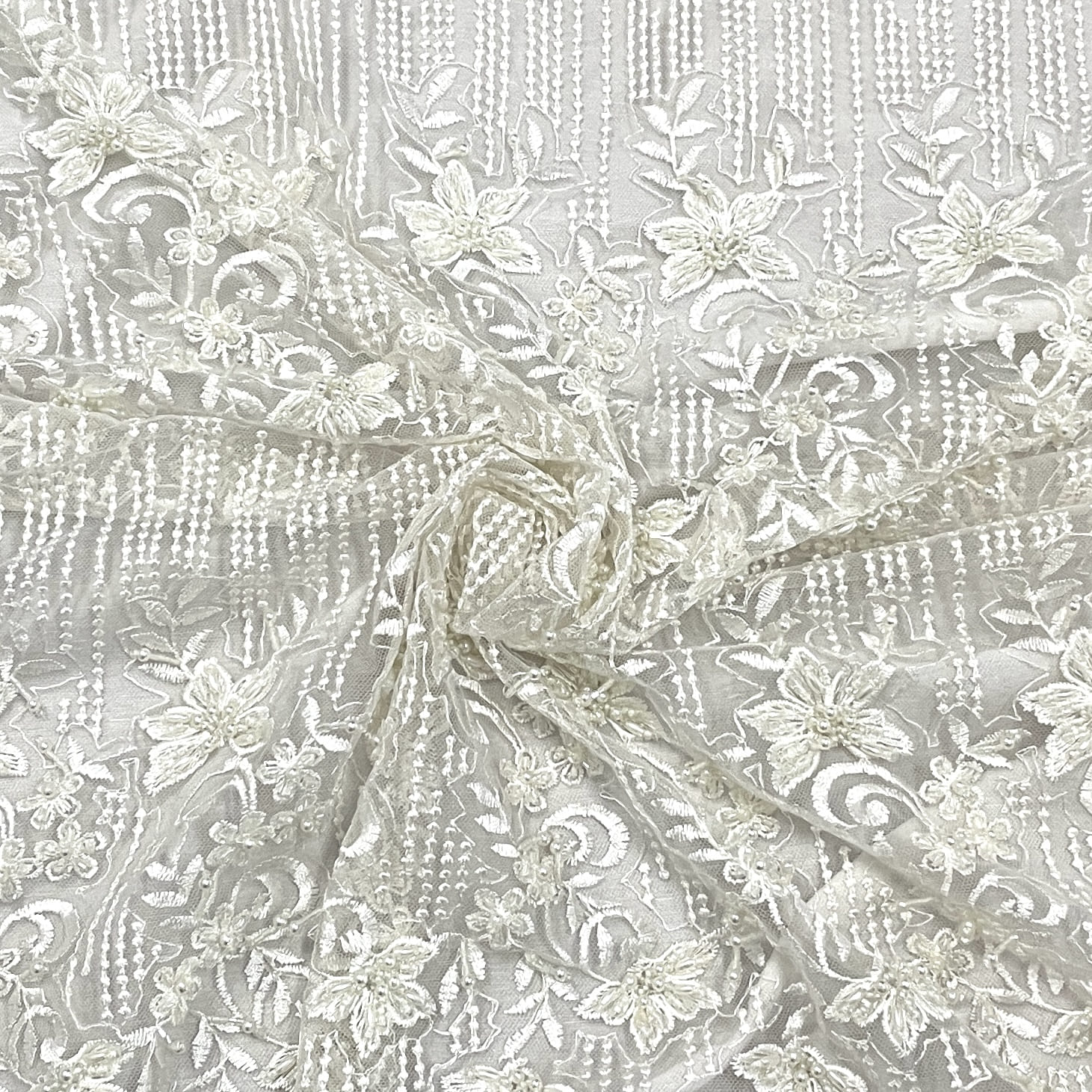 classic white pearl thread embroidery net fabric
