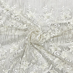 classic white pearl thread embroidery net fabric