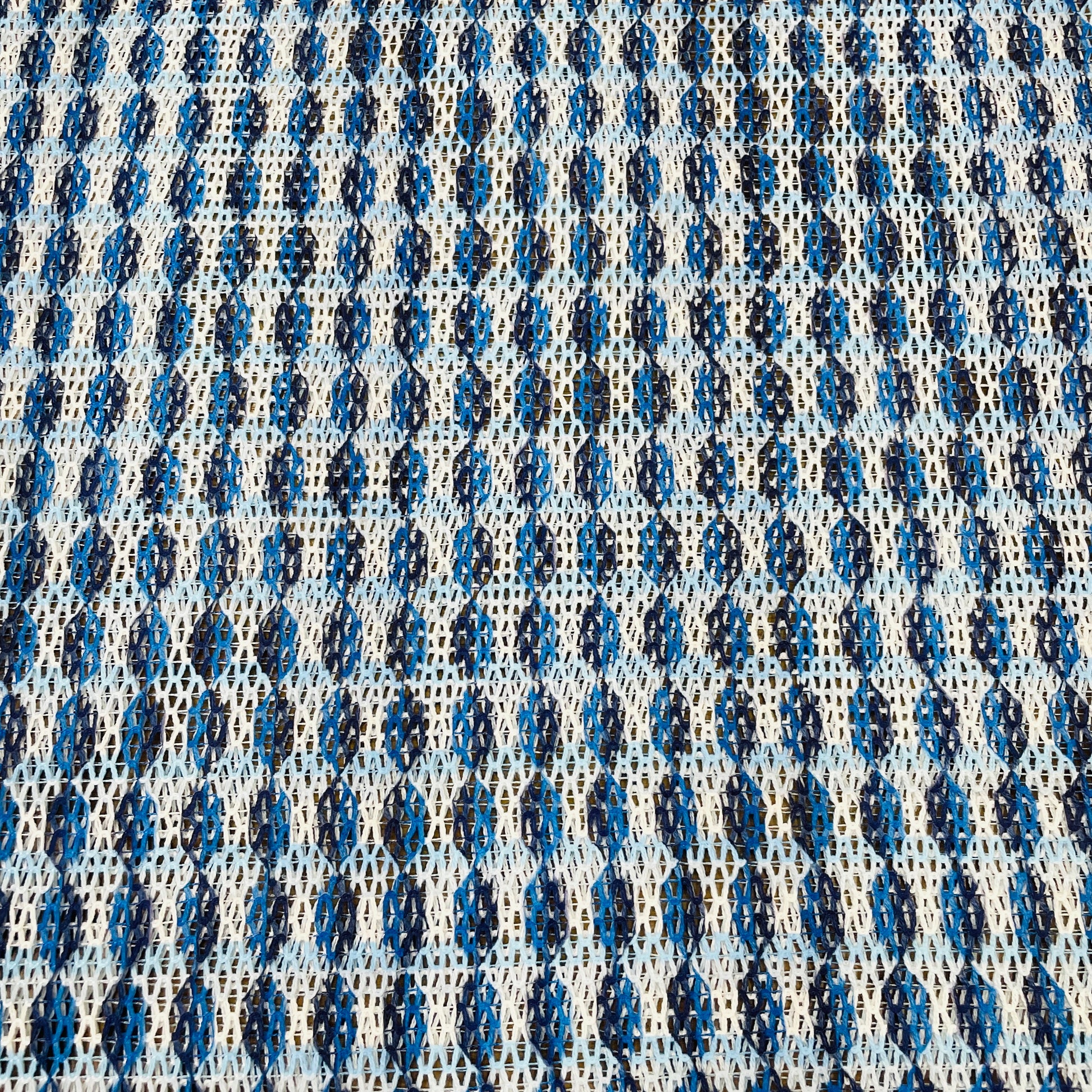 Premium  Blue Geometrical Print Cotton Crochet Fabric
