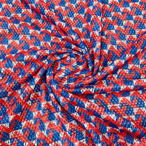 Premium  Red Blue Geometrical Print Cotton Crochet Fabric