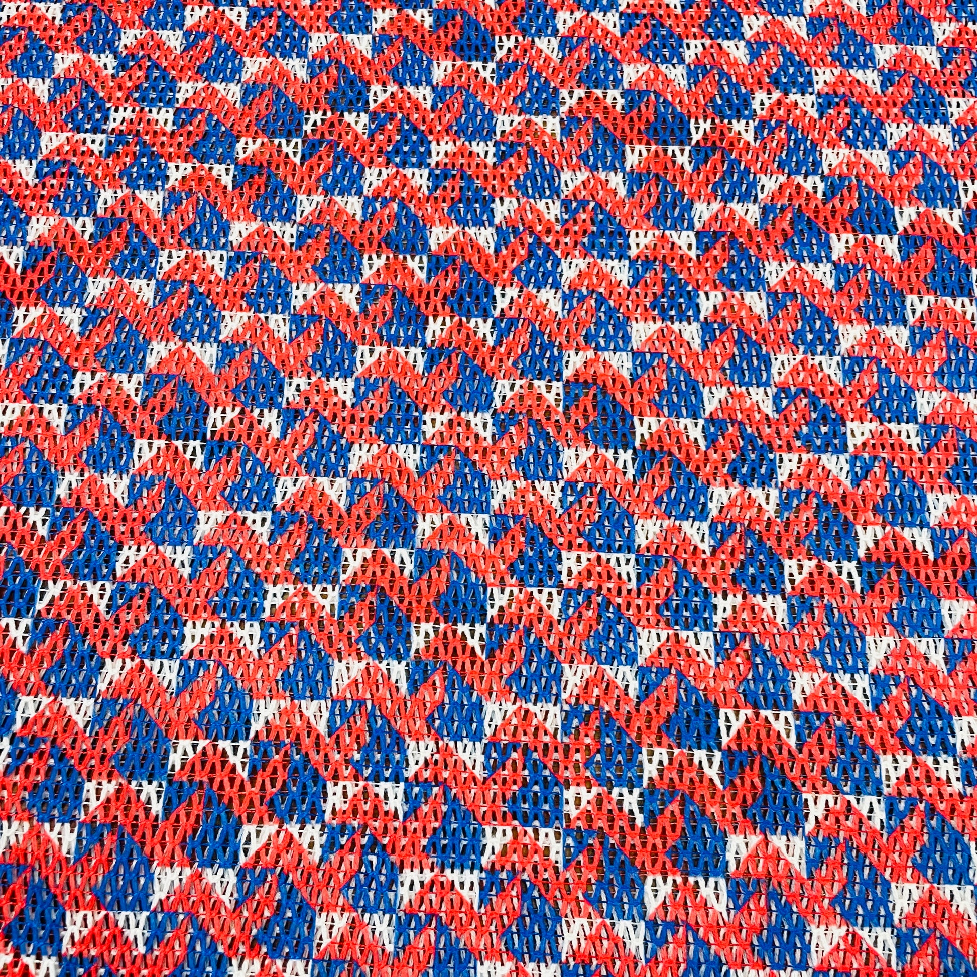 Premium  Red Blue Geometrical Print Cotton Crochet Fabric
