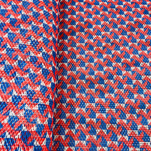 Premium  Red Blue Geometrical Print Cotton Crochet Fabric