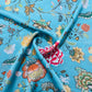Sea Blue Multicolor Floral Print Georgette Satin Fabric