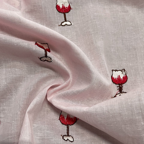 Pink Quirky Thread Embroidery Cotton Fabric