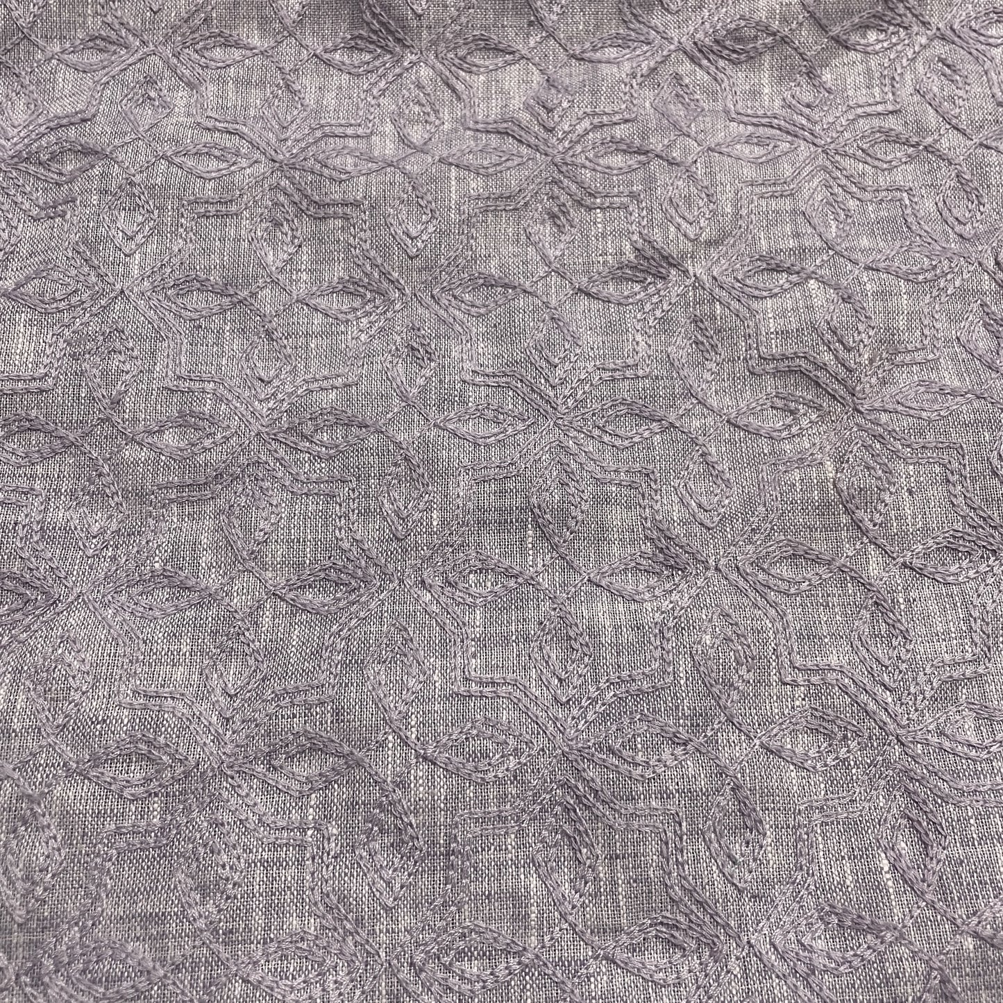 Light Lavender Geometrical Thread Embroidery Linen Fabric