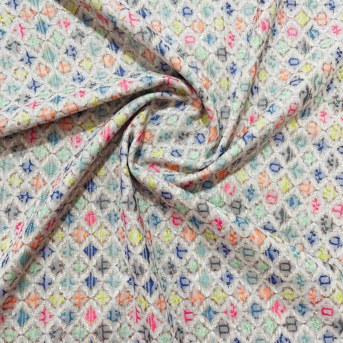 Multicolor Geometerical Digital Print Embroidery Cotton Fabric - TradeUNO