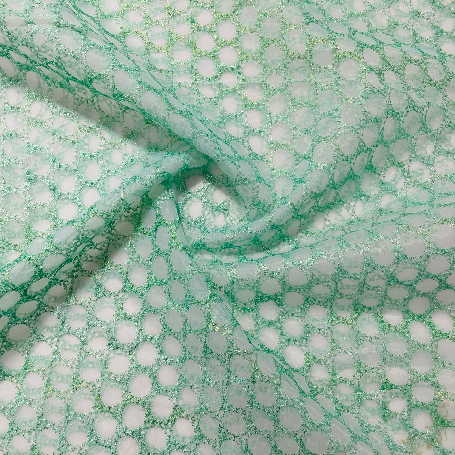 Green Geometerical Sequence Embroidery Organza Fabric