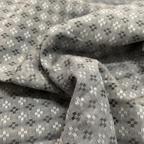 Premium Grey Floral Dobby Embroidery Cotton Muslin Fabric
