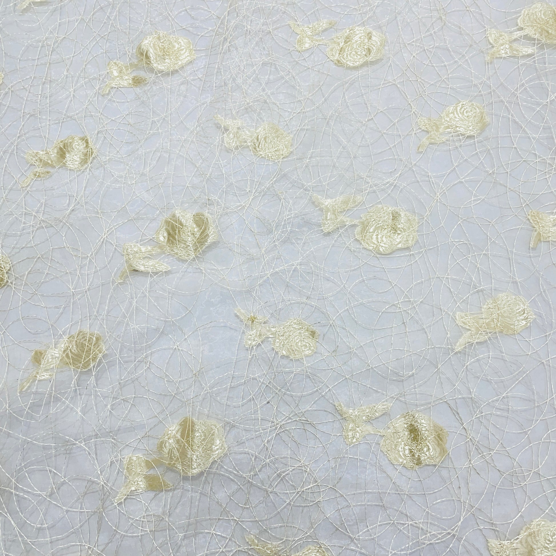 Golden Floral Jacquard Thread Embroidery Organza Fabric - TradeUNO