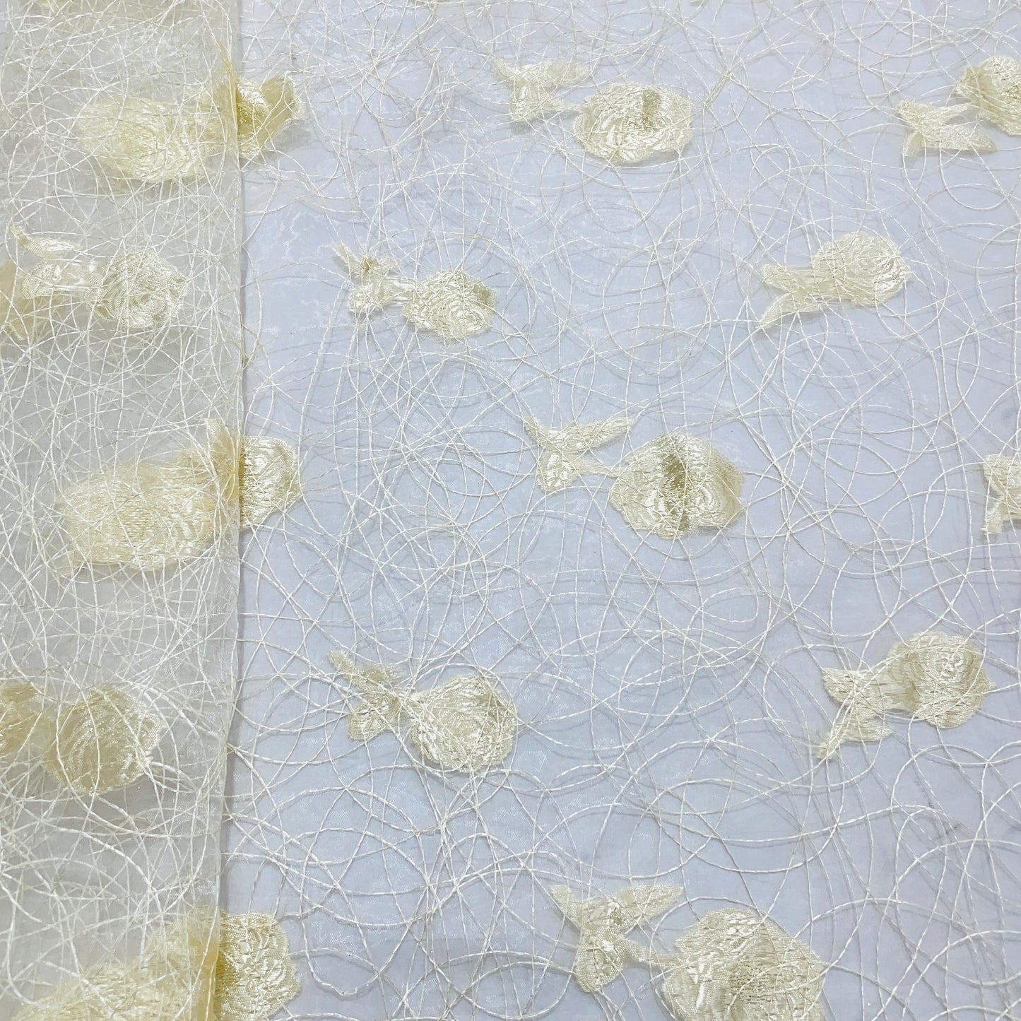 Golden Floral Jacquard Thread Embroidery Organza Fabric - TradeUNO