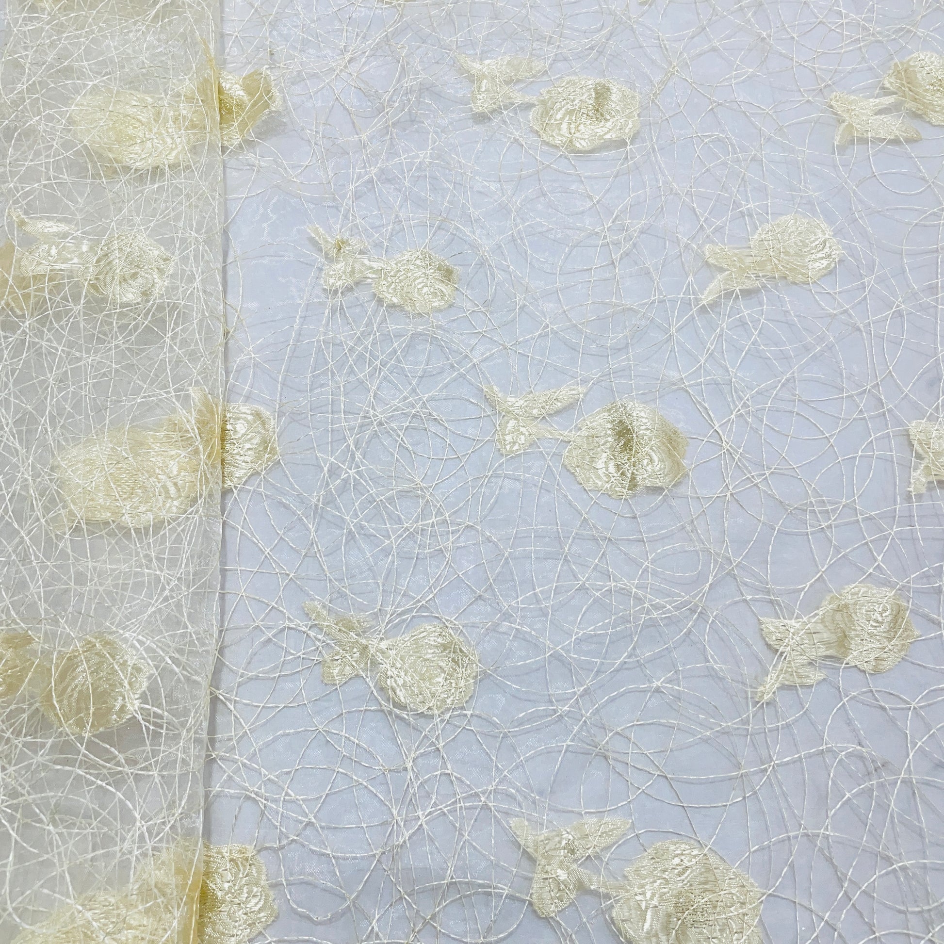 Golden Floral Jacquard Thread Embroidery Organza Fabric - TradeUNO