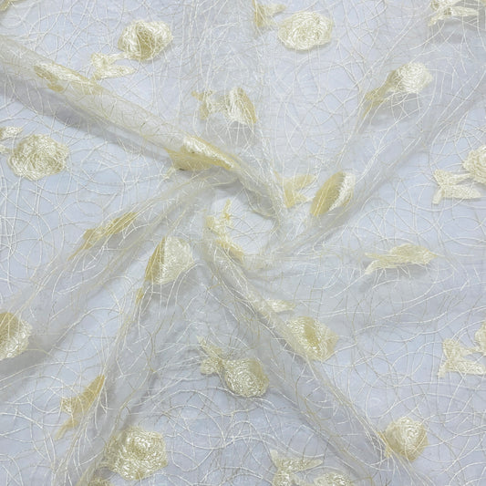 Golden Floral Jacquard Thread Embroidery Organza Fabric