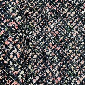 Black & Peach Pink Zari With Mirror Work Embroidery Georgette Fabric - TradeUNO