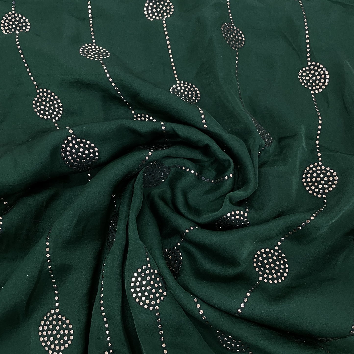 premium dark green mukaish work bemberg silk fabric