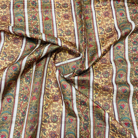 brown multicolor floral print tusser silk