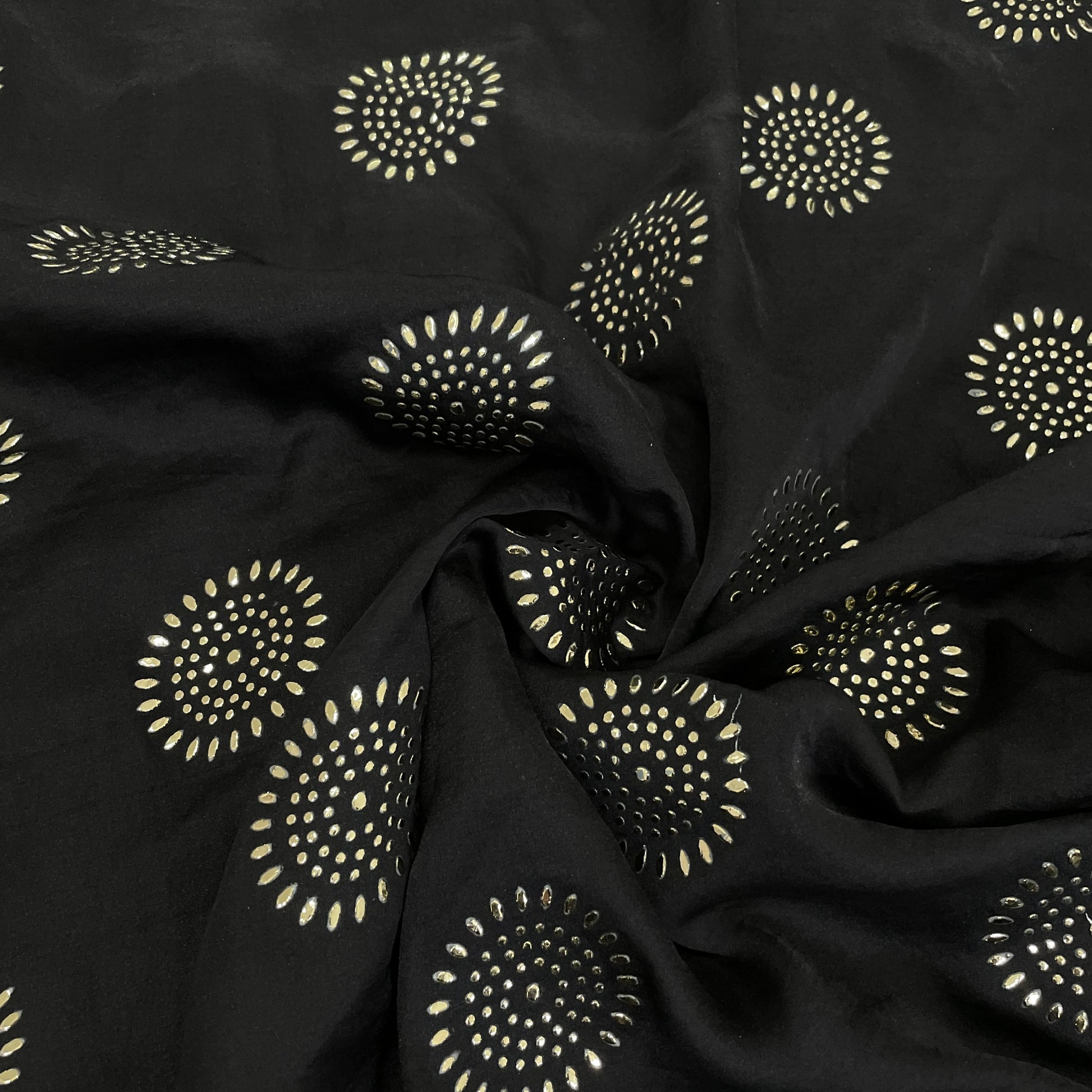 premium black mukaish work bemberg silk fabric