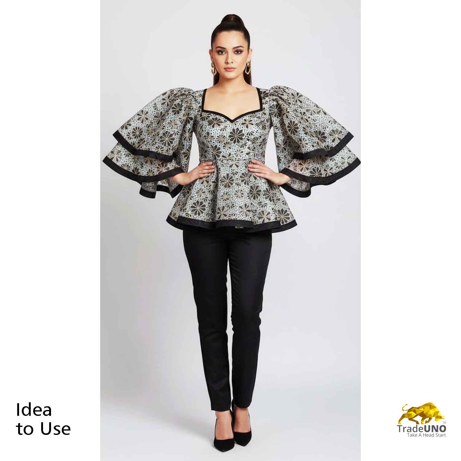 White Black Gota Embroidery Organza KF-15758 - TradeUNO